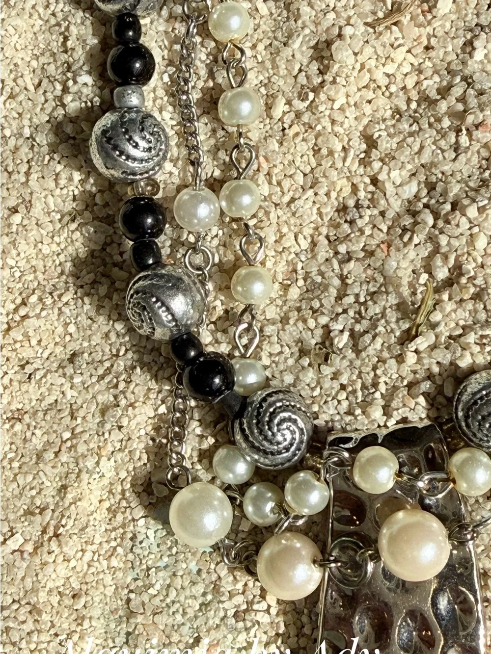 Silver, Black onyx & White Multi-Strand Necklace